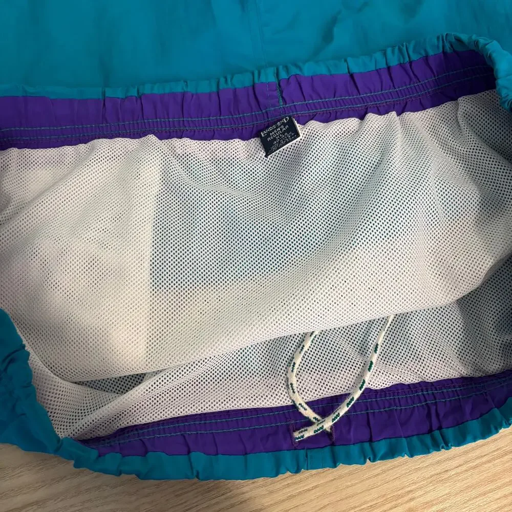 Lands‎ End Swim Trunks Mens XL Blue Shorts Thighs Out Pockets 4